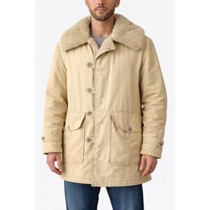 Vintage 1970s Sears Oakbrook Duck Cloth Cream/ Yellow Sherpa Lined Coat Large